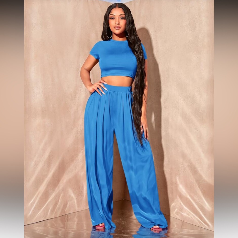 Wide leg Pants & Crop Top Women's 2 Piece Set